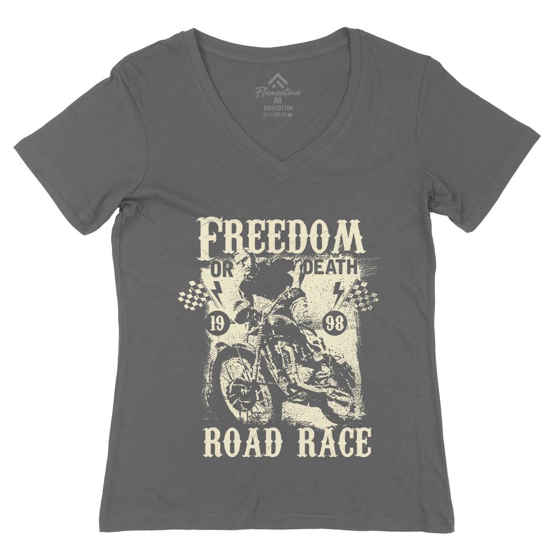 Freedom Or Death Womens Organic V-Neck T-Shirt Motorcycles C934