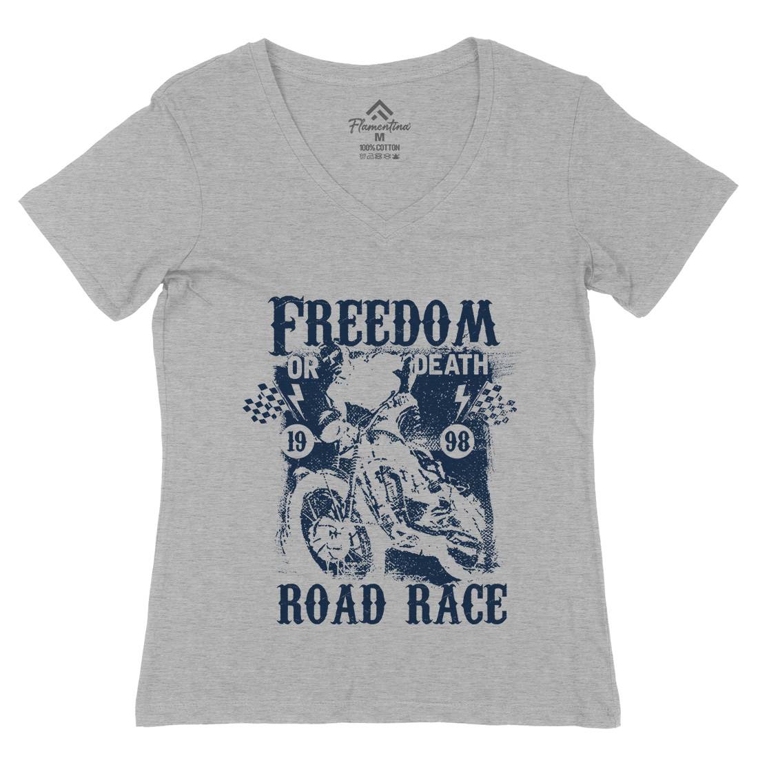 Freedom Or Death Womens Organic V-Neck T-Shirt Motorcycles C934
