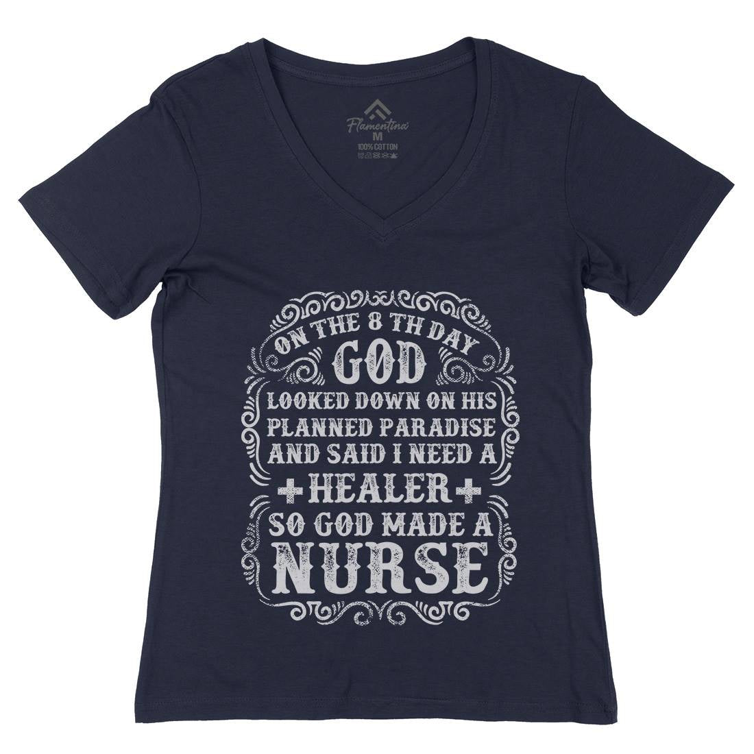 God Made A Nurse Womens Organic V-Neck T-Shirt Work C937