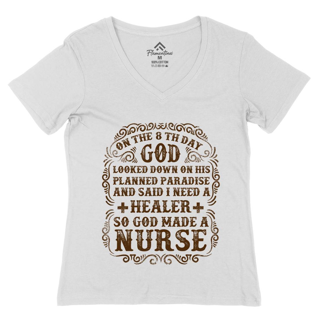 God Made A Nurse Womens Organic V-Neck T-Shirt Work C937