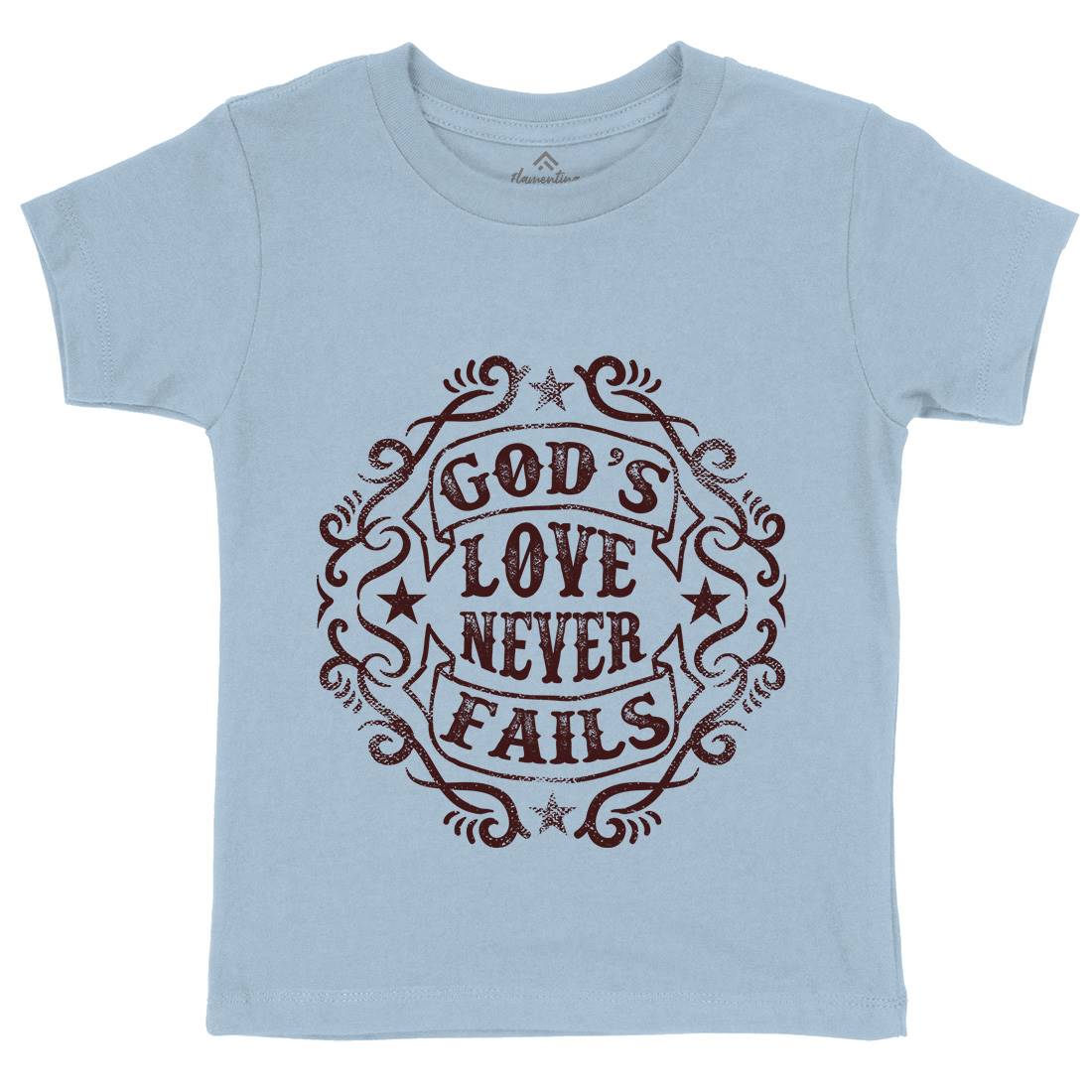 God&#39;s Love Never Fails Kids Organic Crew Neck T-Shirt Religion C938