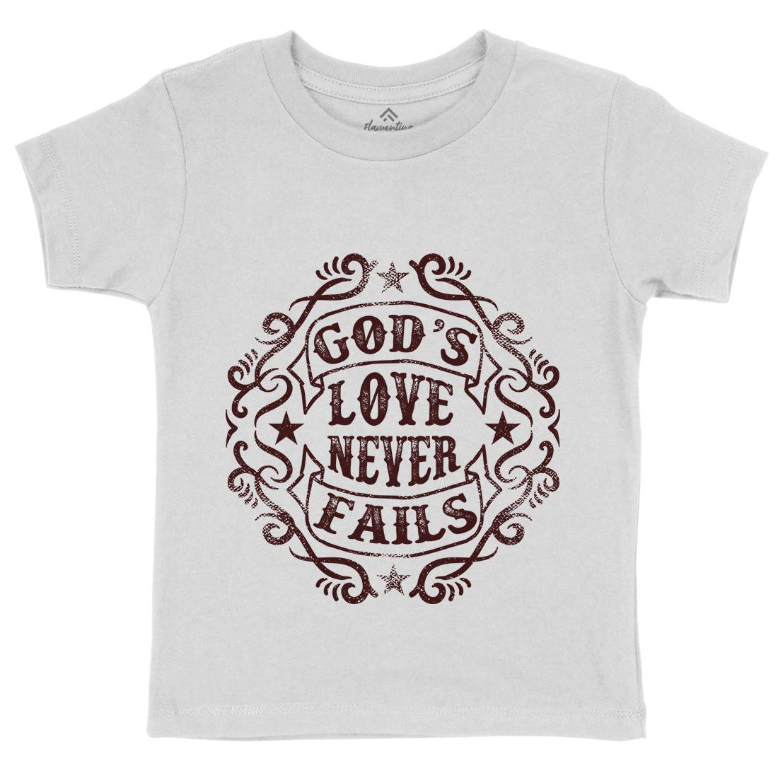 God&#39;s Love Never Fails Kids Crew Neck T-Shirt Religion C938