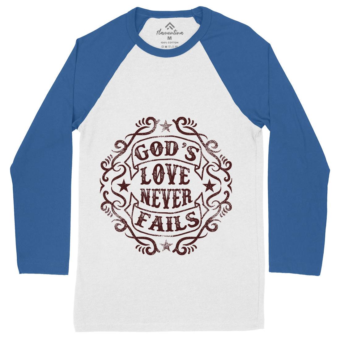 God&#39;s Love Never Fails Mens Long Sleeve Baseball T-Shirt Religion C938