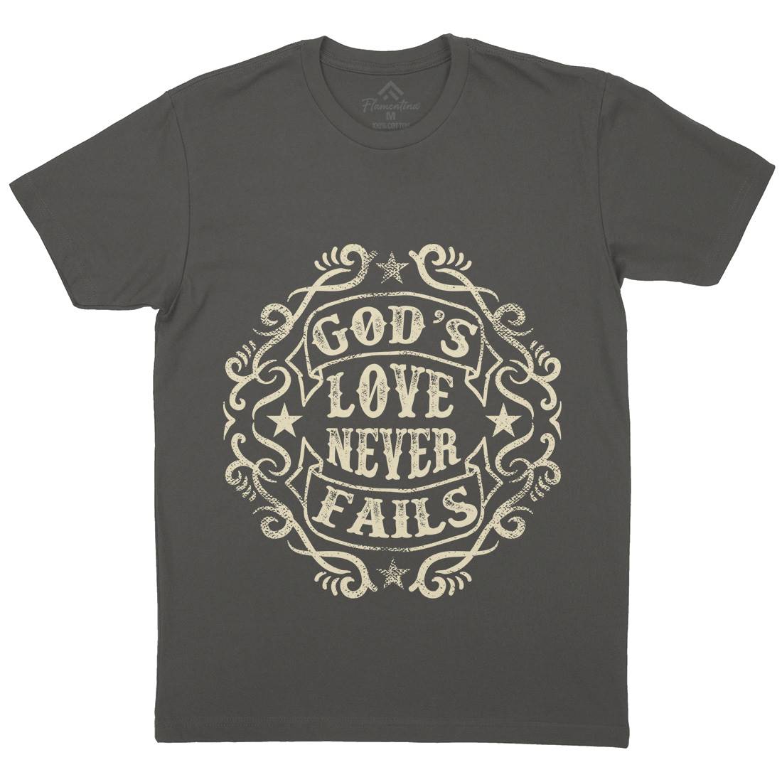 God&#39;s Love Never Fails Mens Organic Crew Neck T-Shirt Religion C938