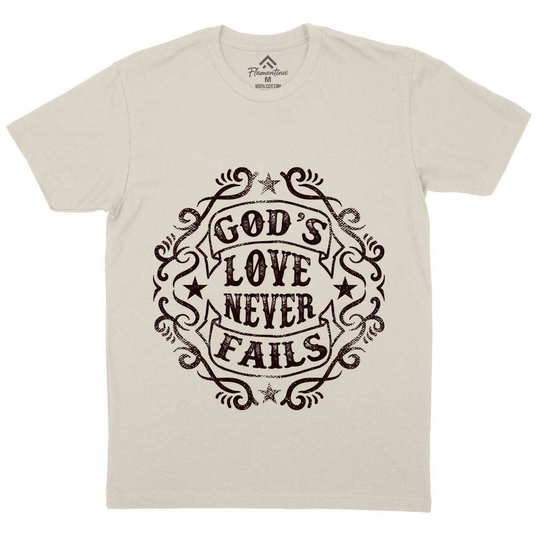 God&#39;s Love Never Fails Mens Organic Crew Neck T-Shirt Religion C938