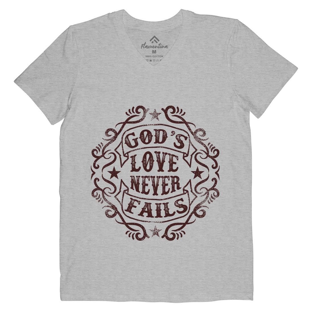 God&#39;s Love Never Fails Mens V-Neck T-Shirt Religion C938