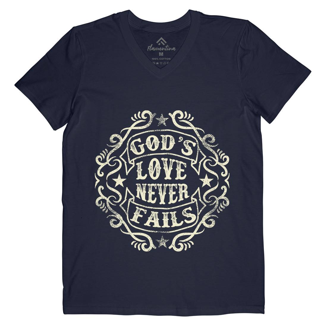 God&#39;s Love Never Fails Mens Organic V-Neck T-Shirt Religion C938