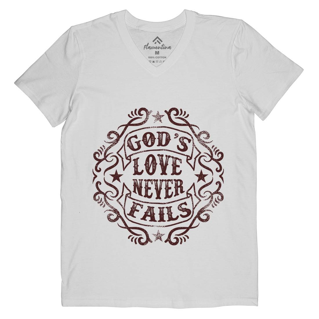 God&#39;s Love Never Fails Mens Organic V-Neck T-Shirt Religion C938
