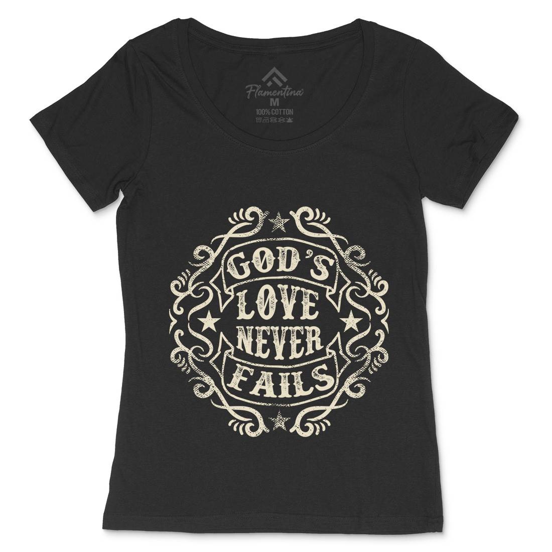 God&#39;s Love Never Fails Womens Scoop Neck T-Shirt Religion C938