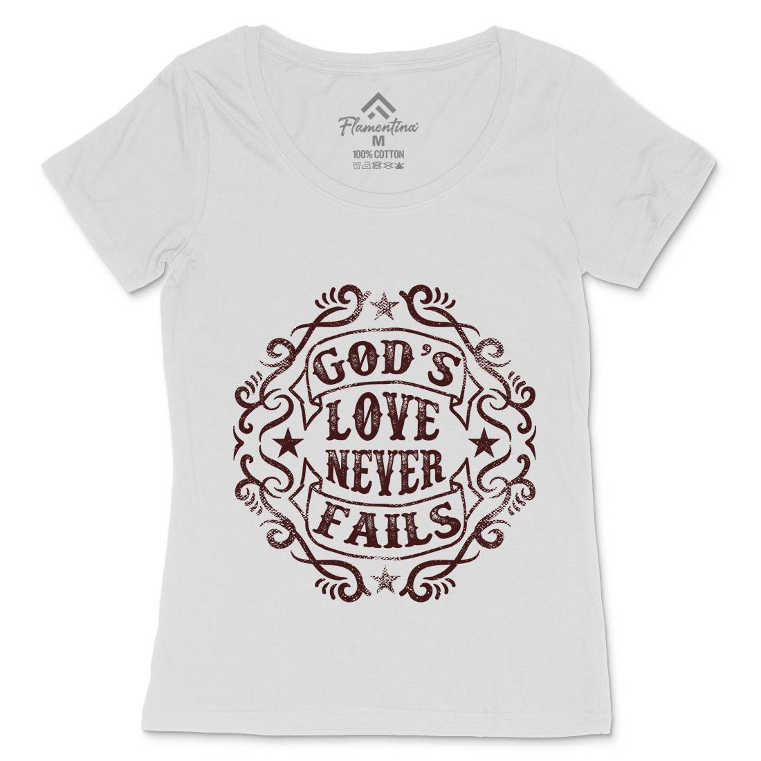 God&#39;s Love Never Fails Womens Scoop Neck T-Shirt Religion C938