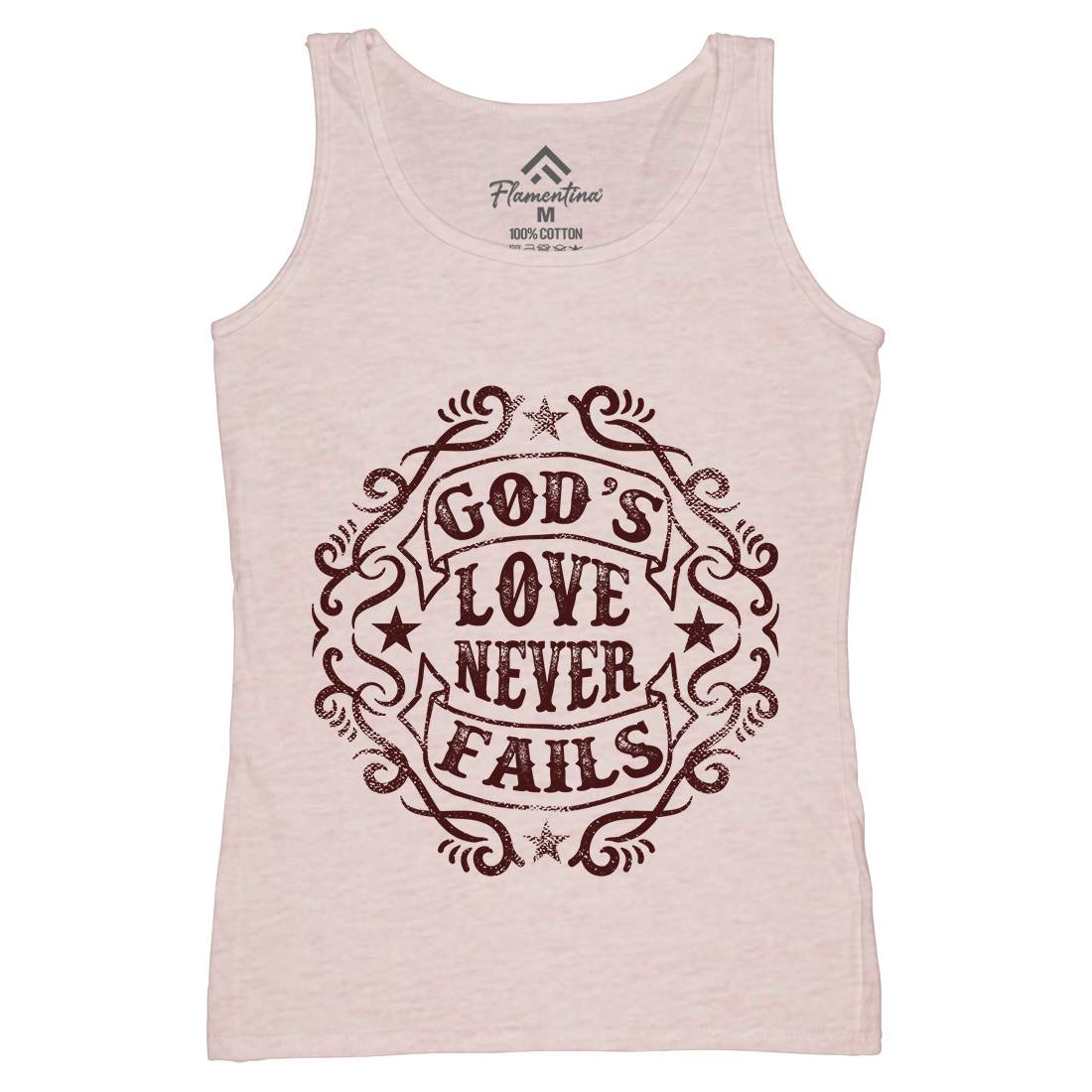 God&#39;s Love Never Fails Womens Organic Tank Top Vest Religion C938