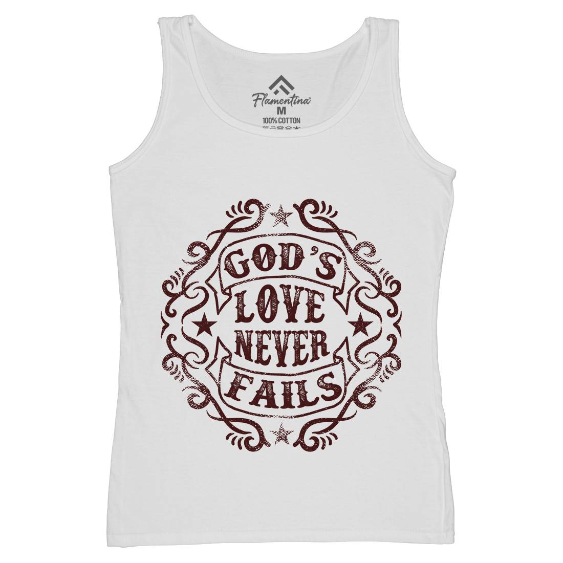 God&#39;s Love Never Fails Womens Organic Tank Top Vest Religion C938