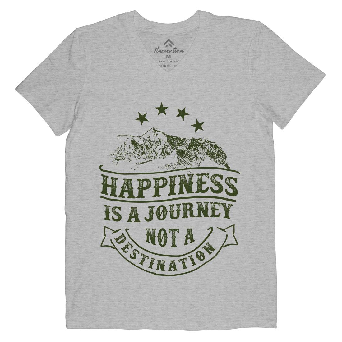 Happiness Is A Journey Mens Organic V-Neck T-Shirt Quotes C941