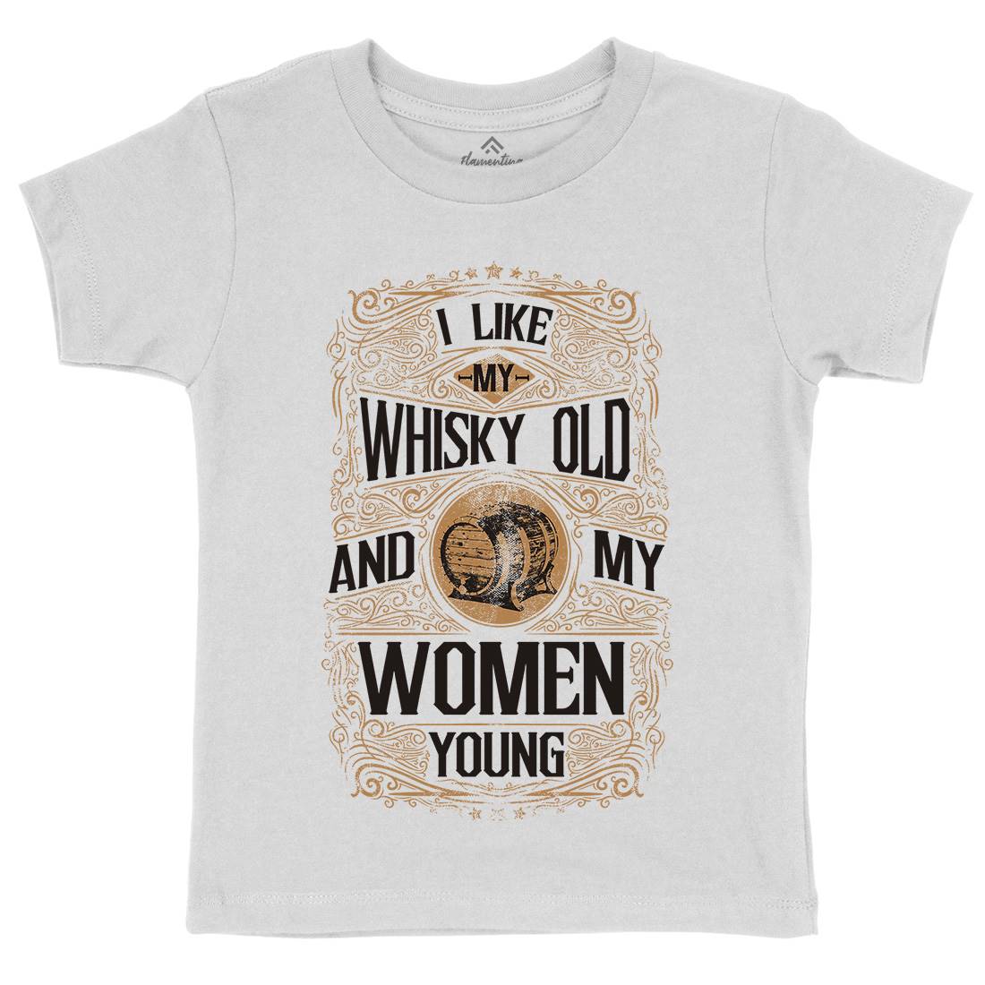 I Like My Whisky Old Kids Organic Crew Neck T-Shirt Drinks C946