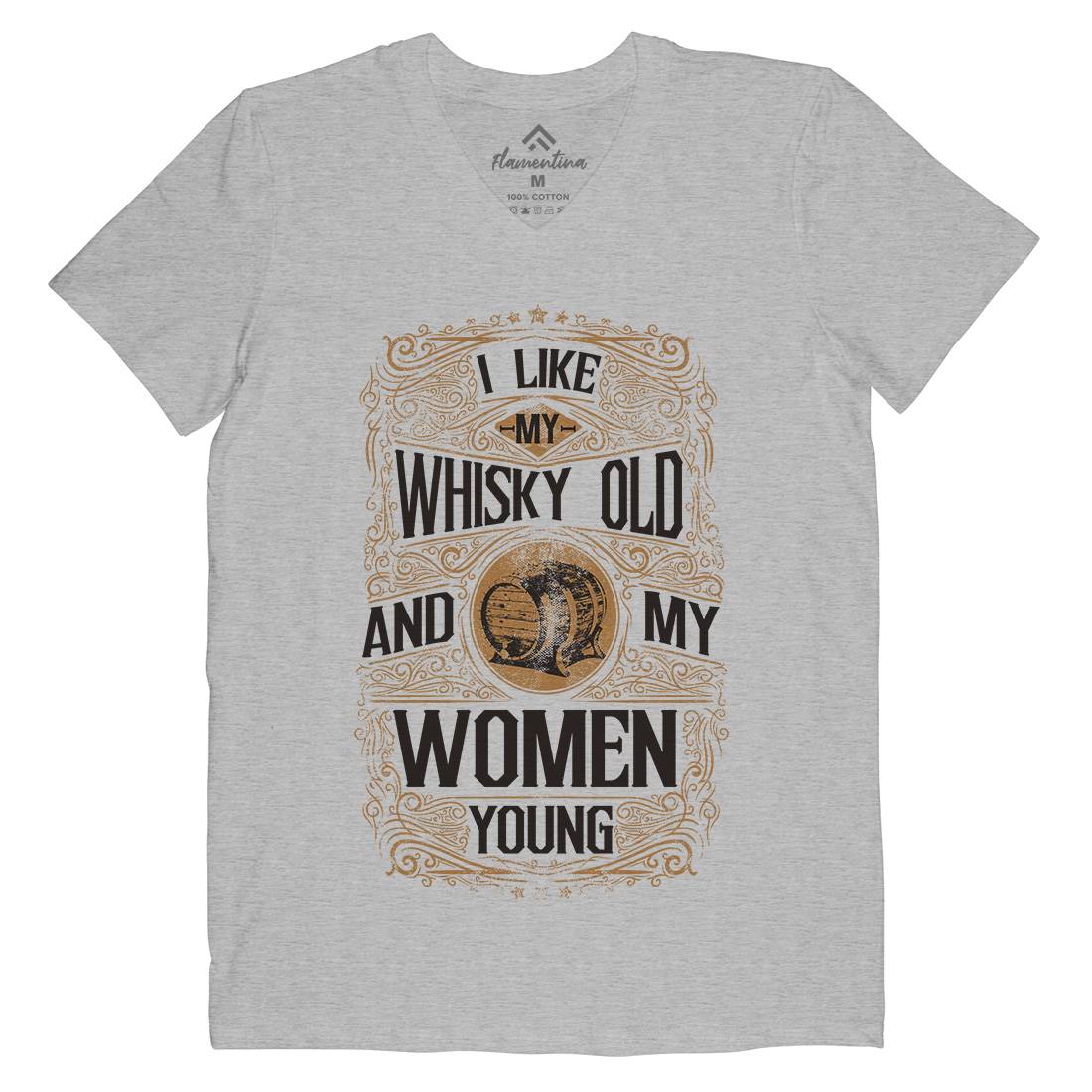 I Like My Whisky Old Mens Organic V-Neck T-Shirt Drinks C946