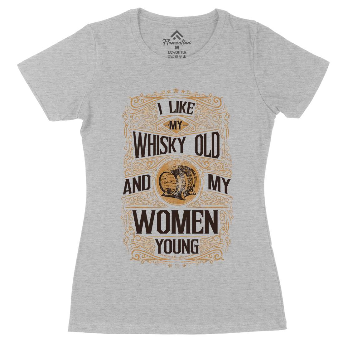 I Like My Whisky Old Womens Organic Crew Neck T-Shirt Drinks C946
