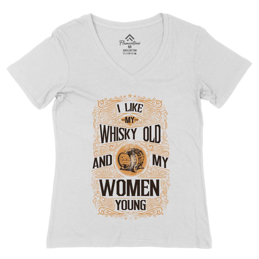 I Like My Whisky Old Womens Organic V-Neck T-Shirt Drinks C946
