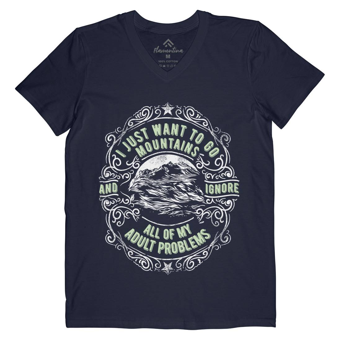 I Want To Go Mountains Mens Organic V-Neck T-Shirt Nature C948