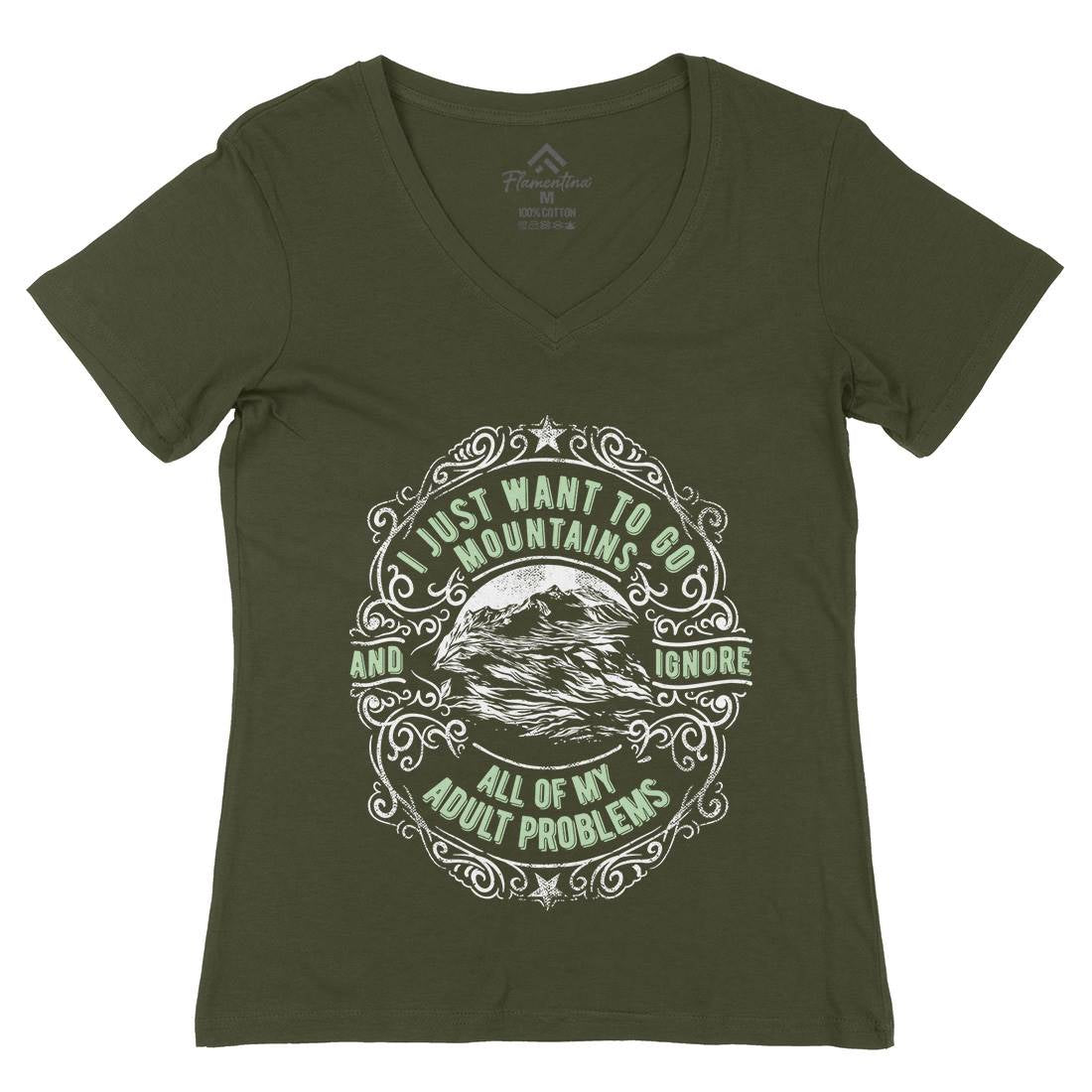 I Want To Go Mountains Womens Organic V-Neck T-Shirt Nature C948
