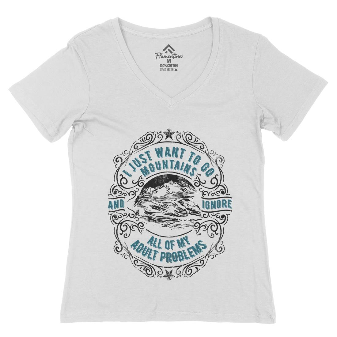 I Want To Go Mountains Womens Organic V-Neck T-Shirt Nature C948
