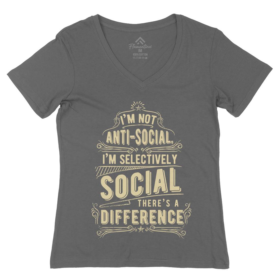 I&#39;M Not Anti-Social Womens Organic V-Neck T-Shirt Quotes C950