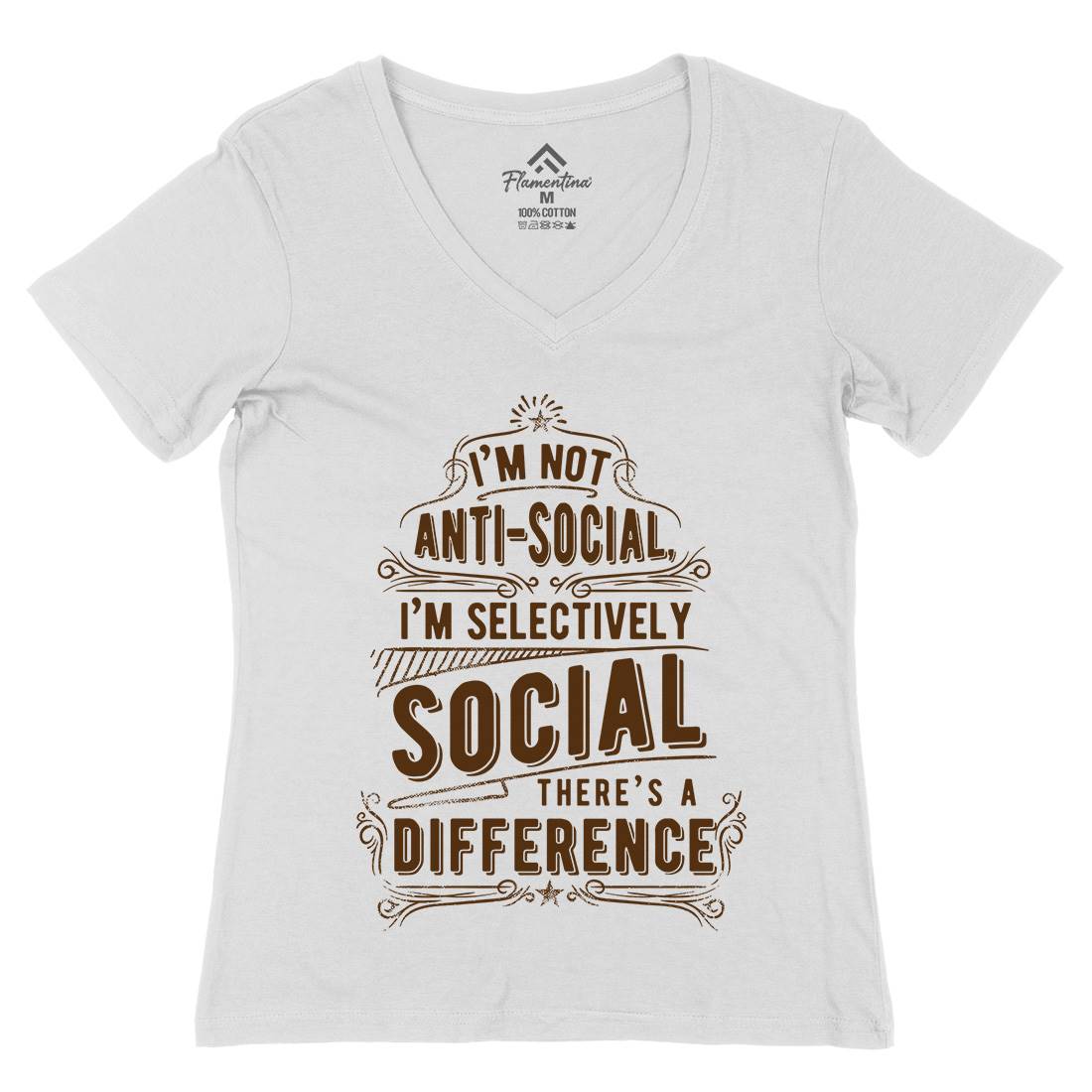 I&#39;M Not Anti-Social Womens Organic V-Neck T-Shirt Quotes C950