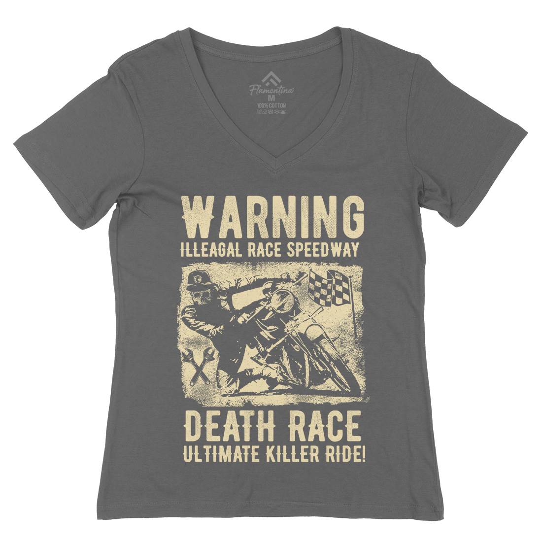 Illegal Race Speedway Womens Organic V-Neck T-Shirt Motorcycles C951