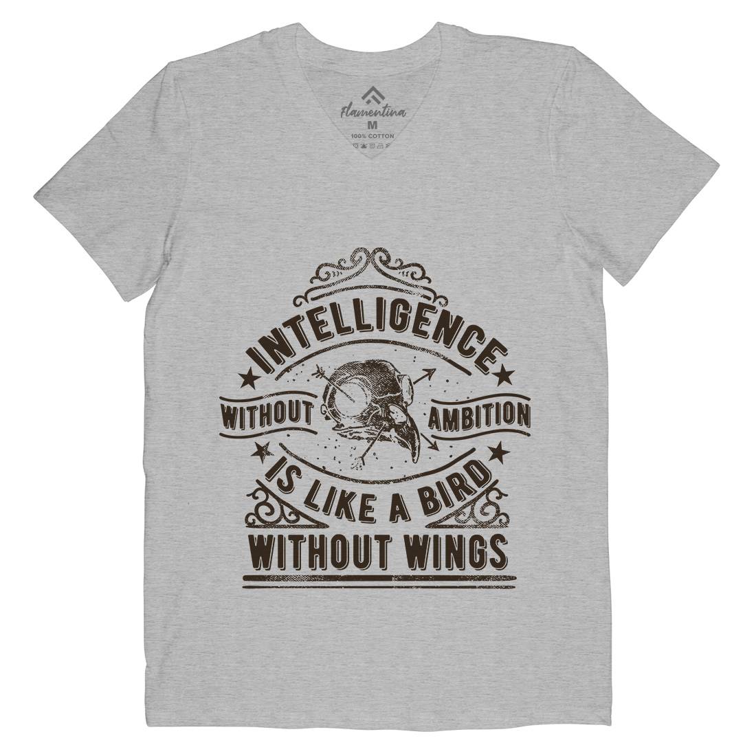 Intelligence Without Ambition Mens Organic V-Neck T-Shirt Quotes C953