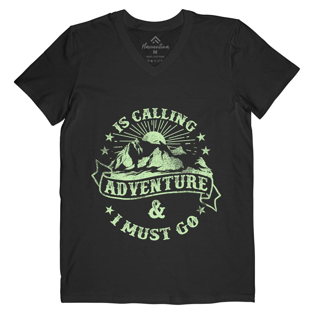 Is Calling Adventure Mens Organic V-Neck T-Shirt Nature C954