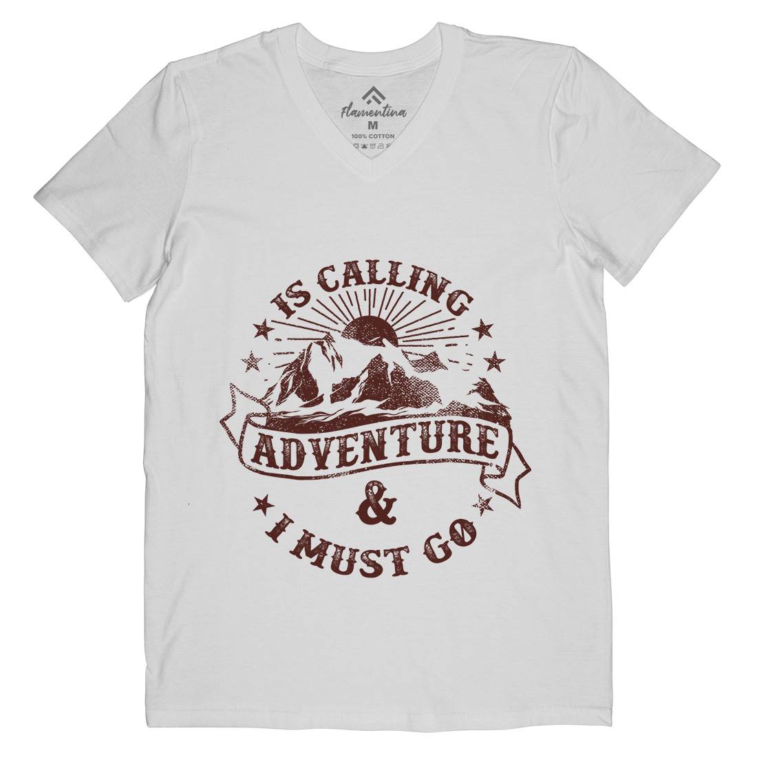Is Calling Adventure Mens Organic V-Neck T-Shirt Nature C954