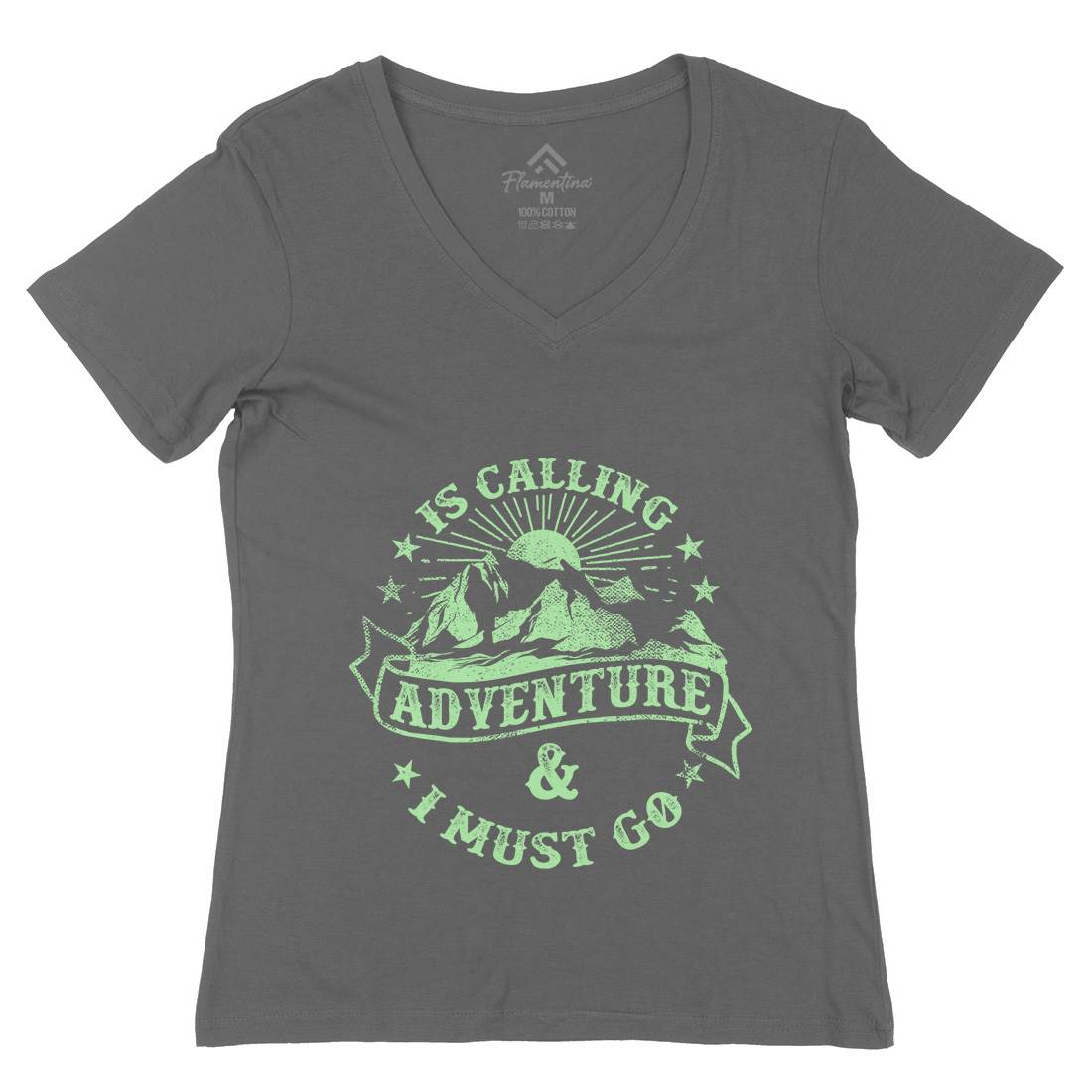 Is Calling Adventure Womens Organic V-Neck T-Shirt Nature C954