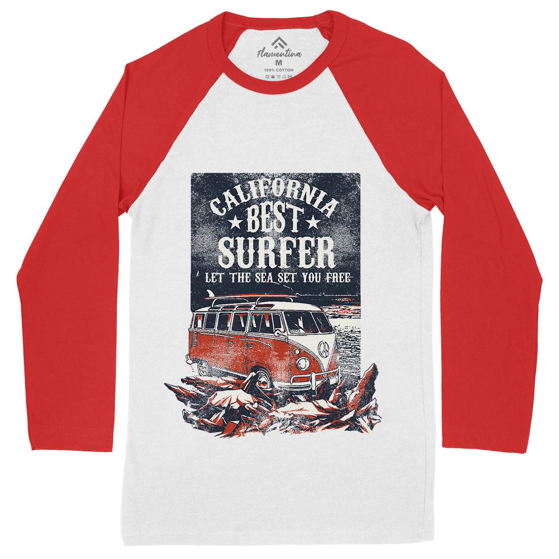 Let The Sea Set You Free Mens Long Sleeve Baseball T-Shirt Surf C956