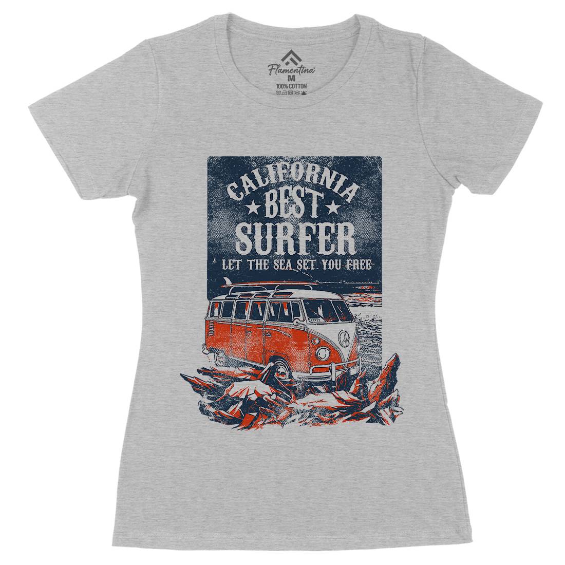 Let The Sea Set You Free Womens Organic Crew Neck T-Shirt Surf C956