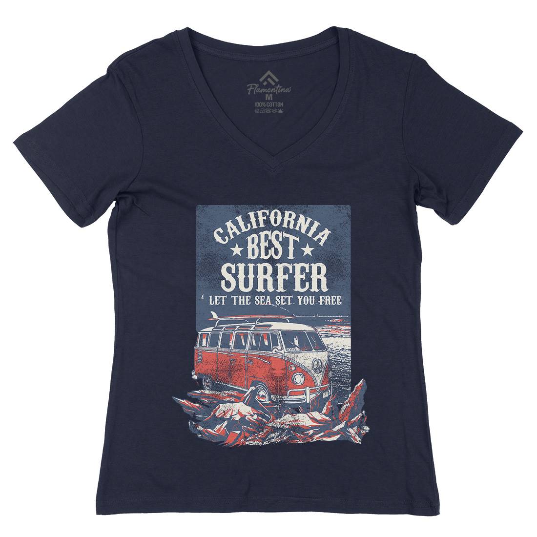 Let The Sea Set You Free Womens Organic V-Neck T-Shirt Surf C956