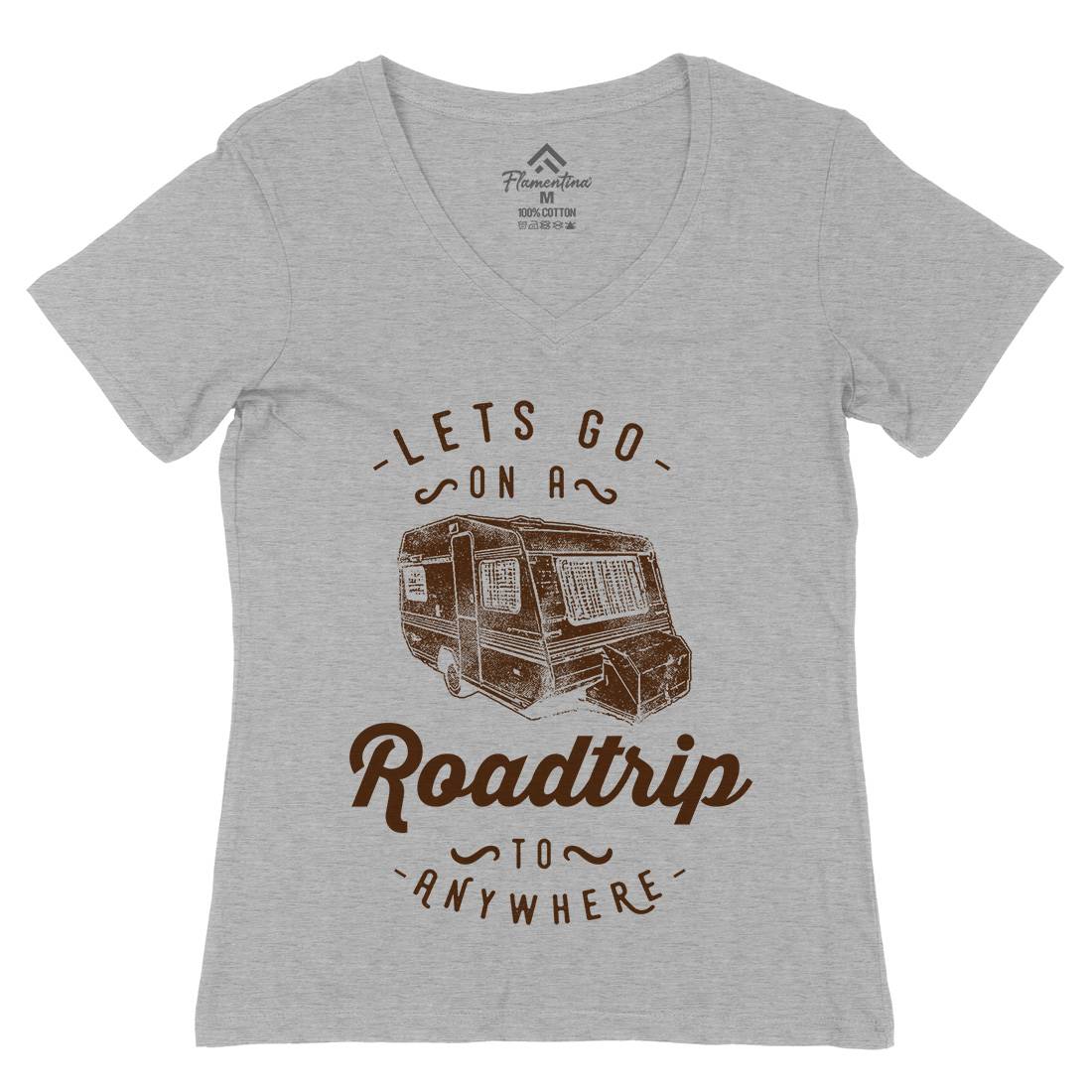 Let&#39;s Go On A Roadtrip Womens Organic V-Neck T-Shirt Nature C957