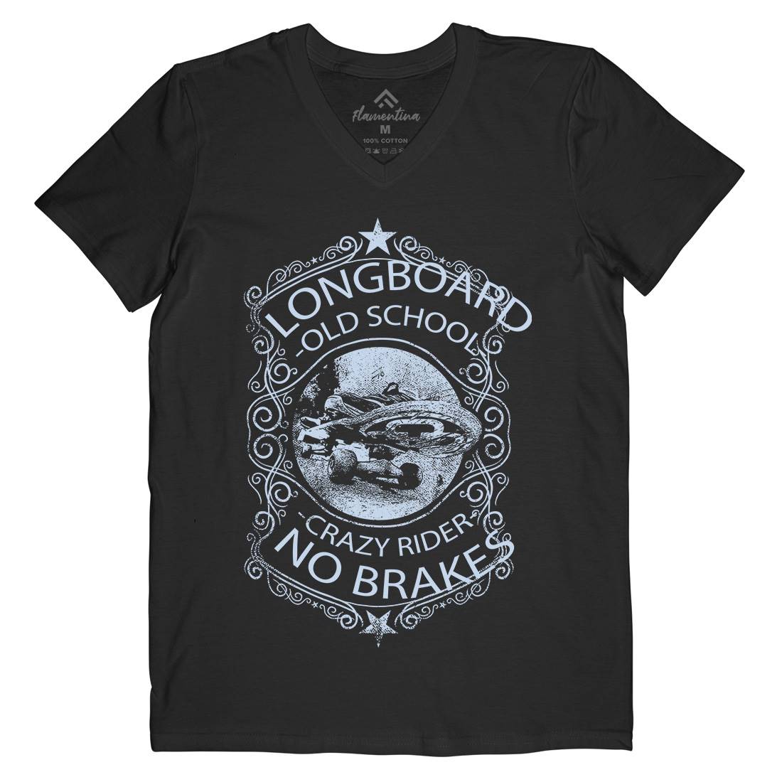 Longboard Crazy Rider Mens Organic V-Neck T-Shirt Skate C962