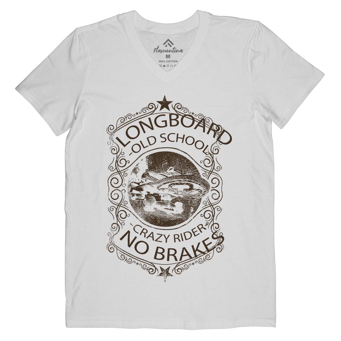 Longboard Crazy Rider Mens Organic V-Neck T-Shirt Skate C962