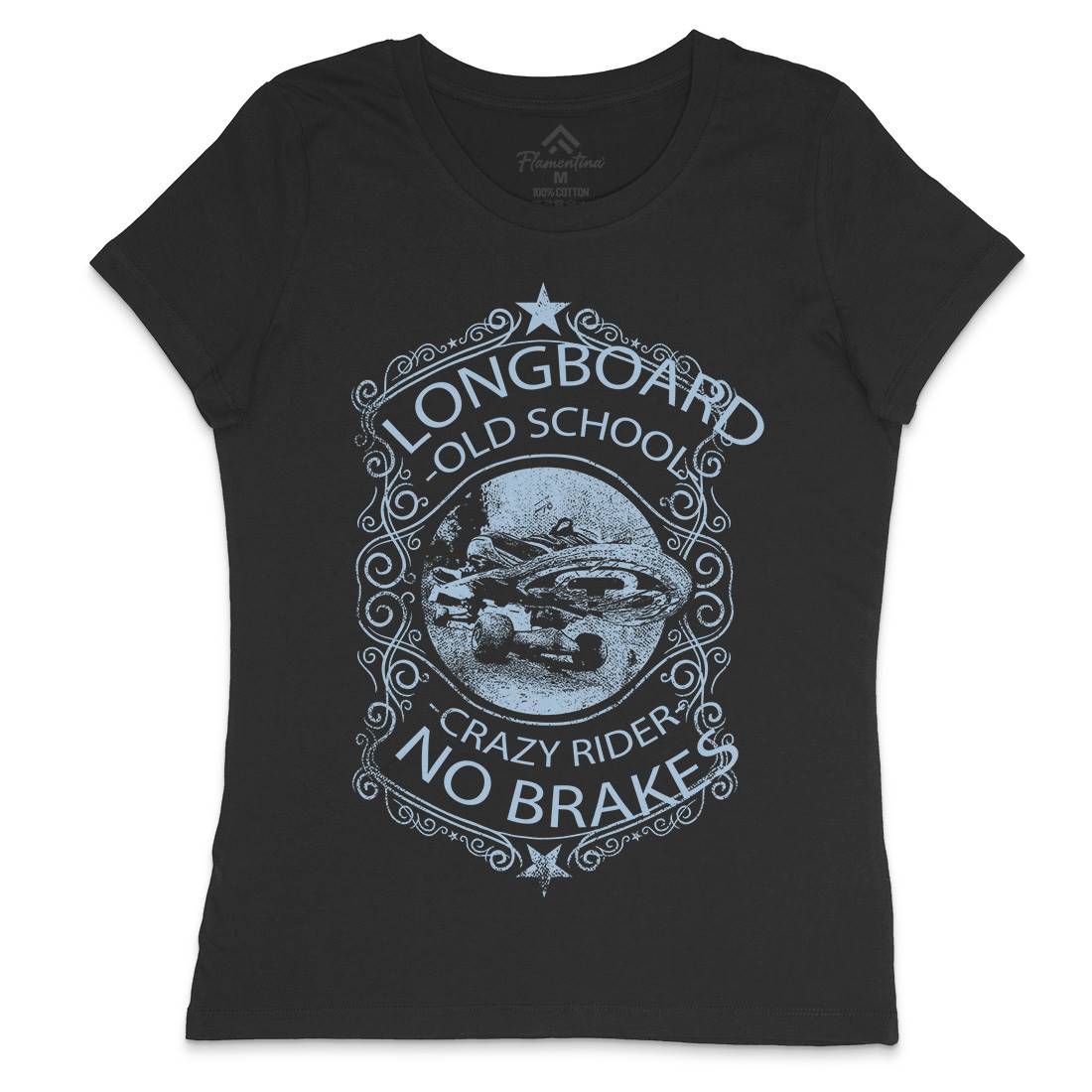Longboard Crazy Rider Womens Crew Neck T-Shirt Skate C962