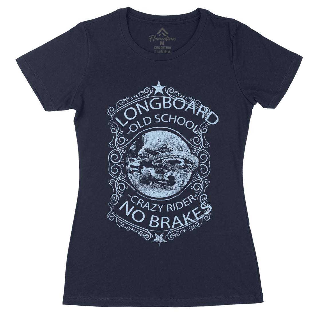 Longboard Crazy Rider Womens Organic Crew Neck T-Shirt Skate C962