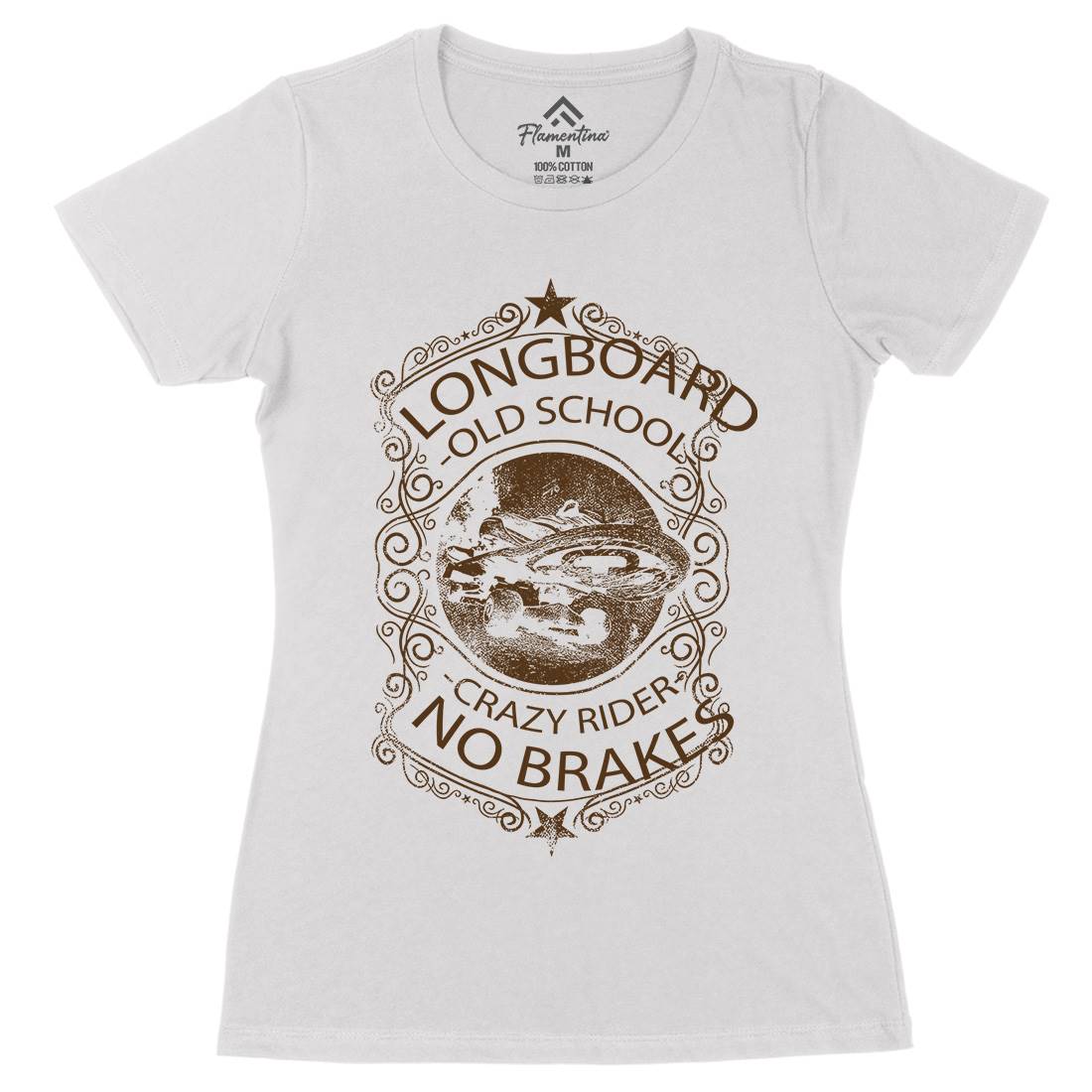 Longboard Crazy Rider Womens Organic Crew Neck T-Shirt Skate C962