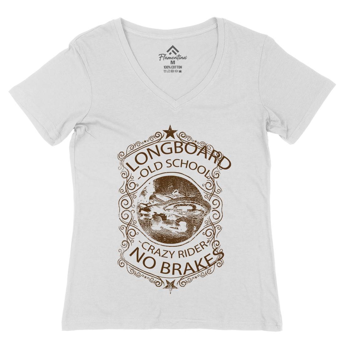 Longboard Crazy Rider Womens Organic V-Neck T-Shirt Skate C962