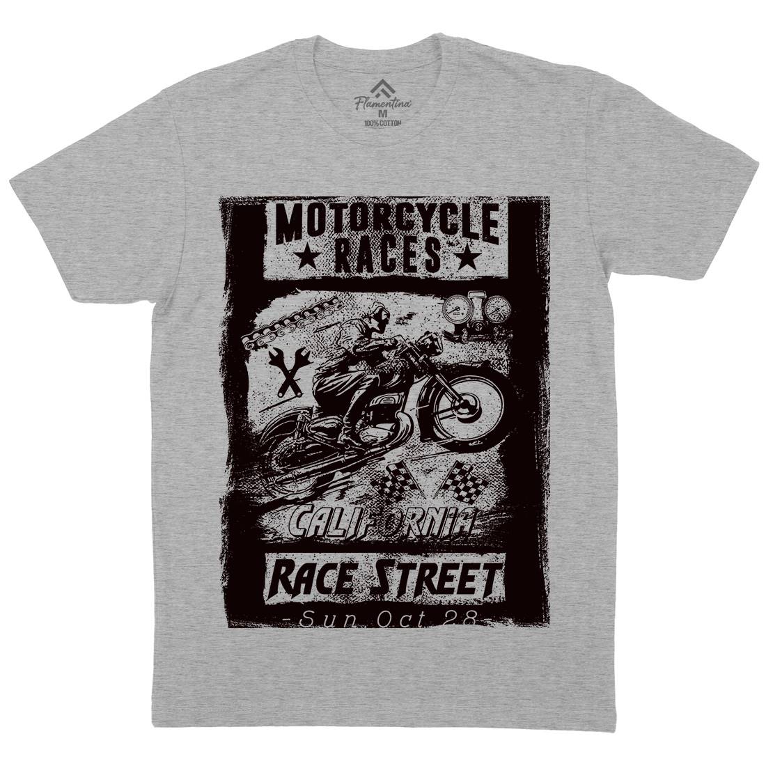 Races Mens Organic Crew Neck T-Shirt Motorcycles C966