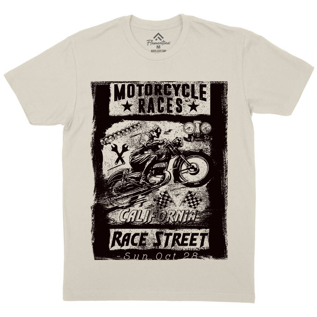 Races Mens Organic Crew Neck T-Shirt Motorcycles C966