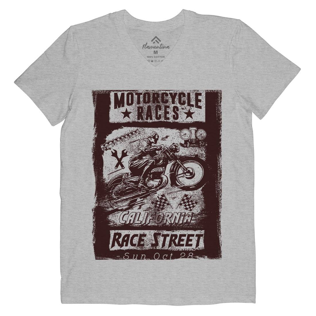 Races Mens Organic V-Neck T-Shirt Motorcycles C966