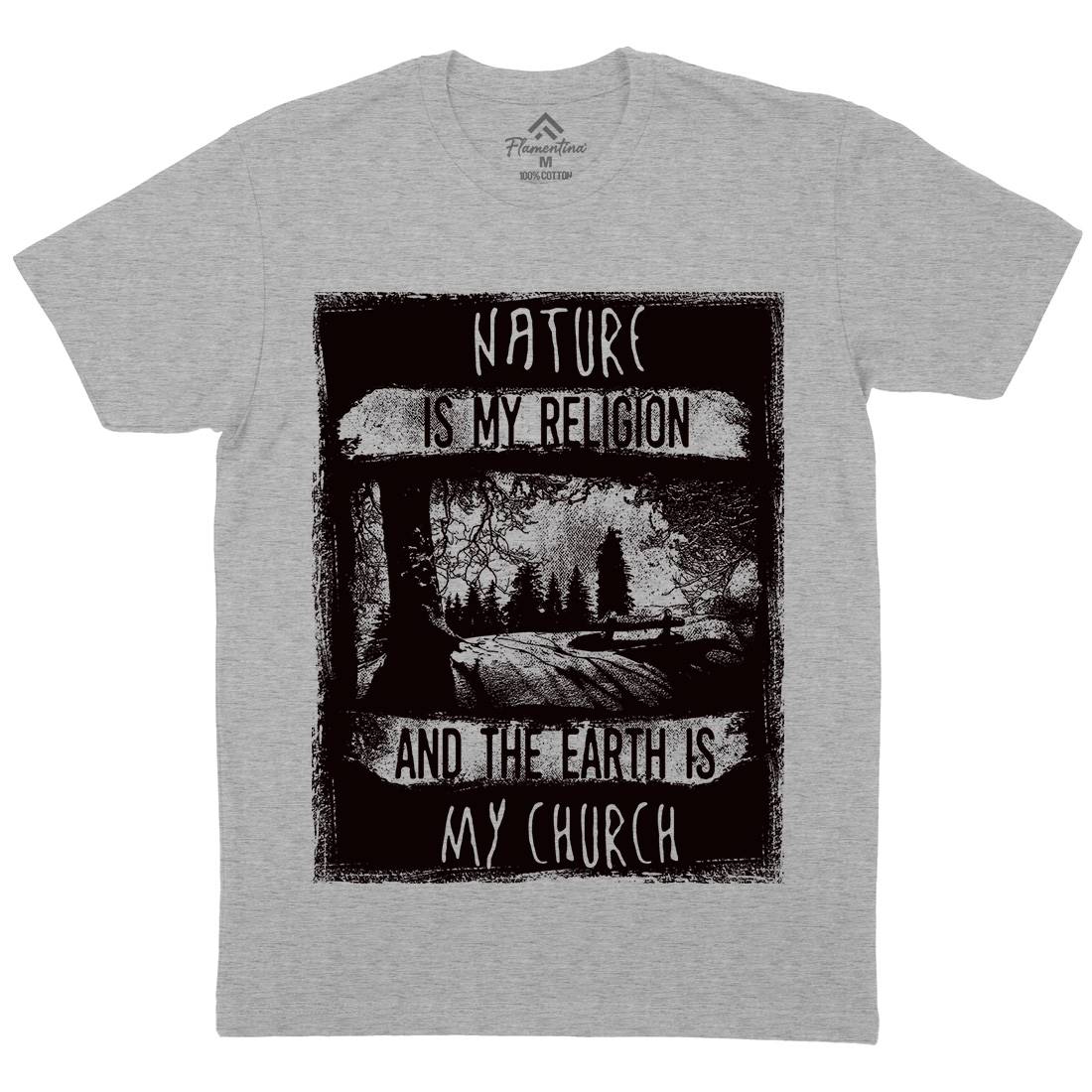 Is My Religion Mens Organic Crew Neck T-Shirt Nature C967