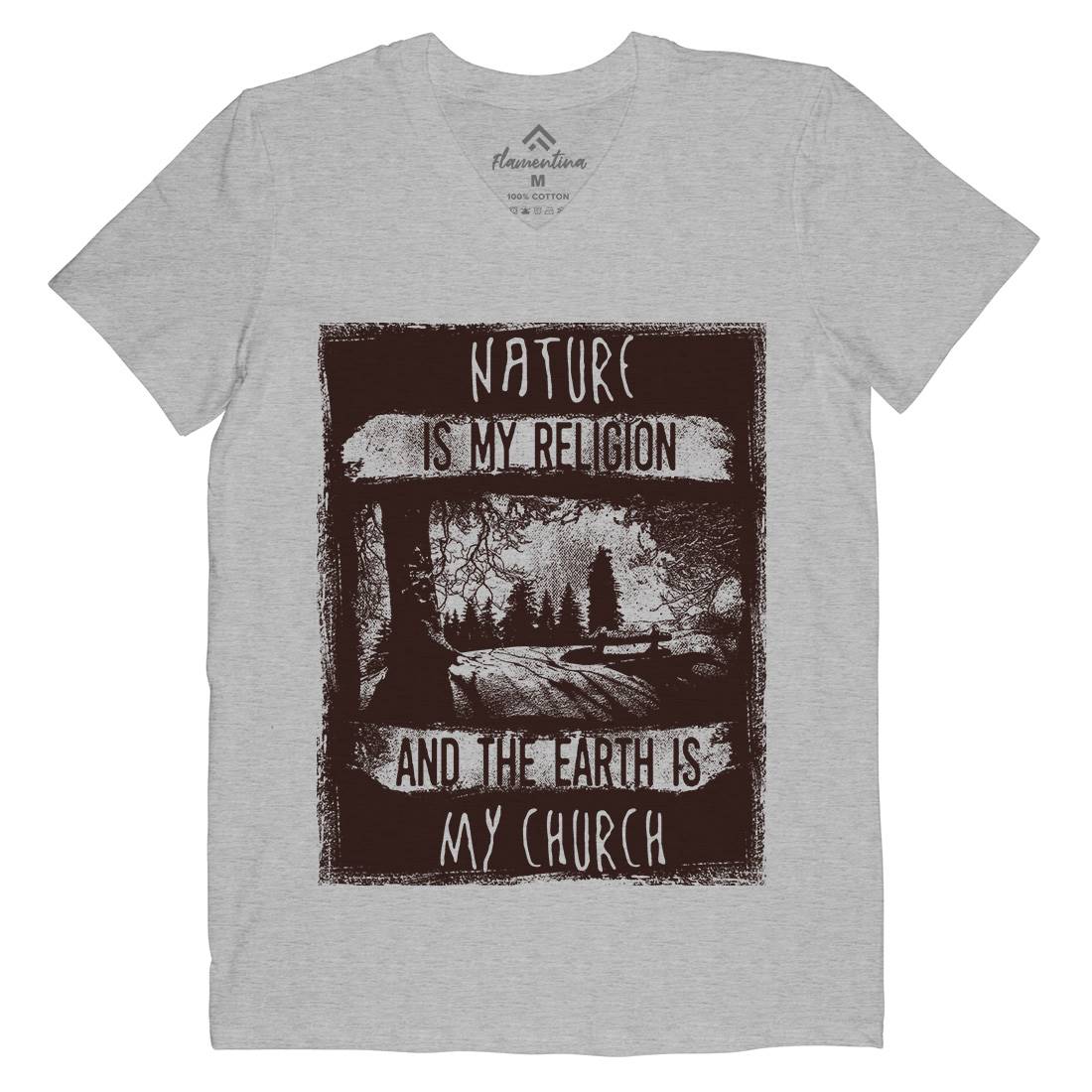 Is My Religion Mens Organic V-Neck T-Shirt Nature C967