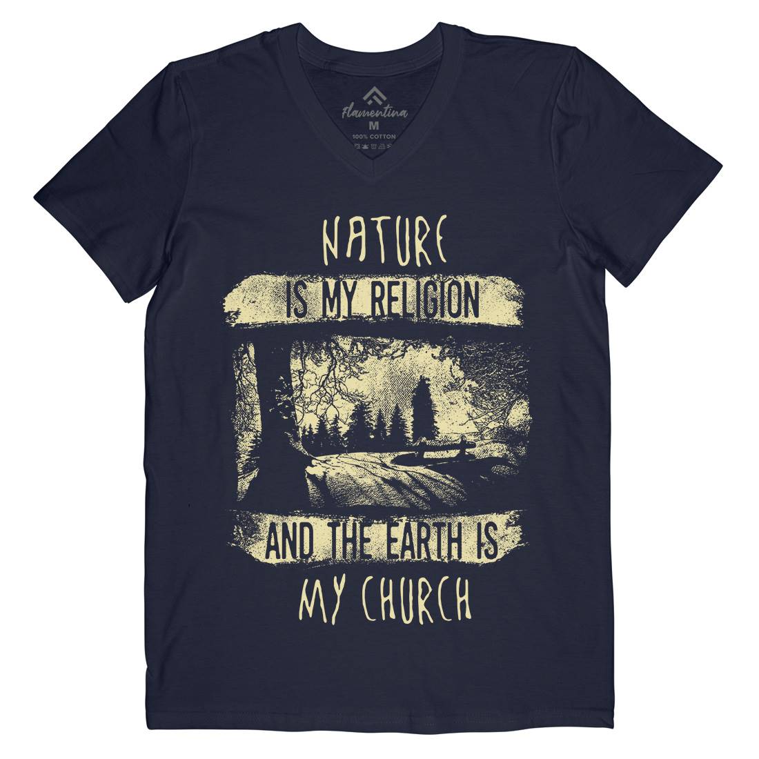 Is My Religion Mens Organic V-Neck T-Shirt Nature C967