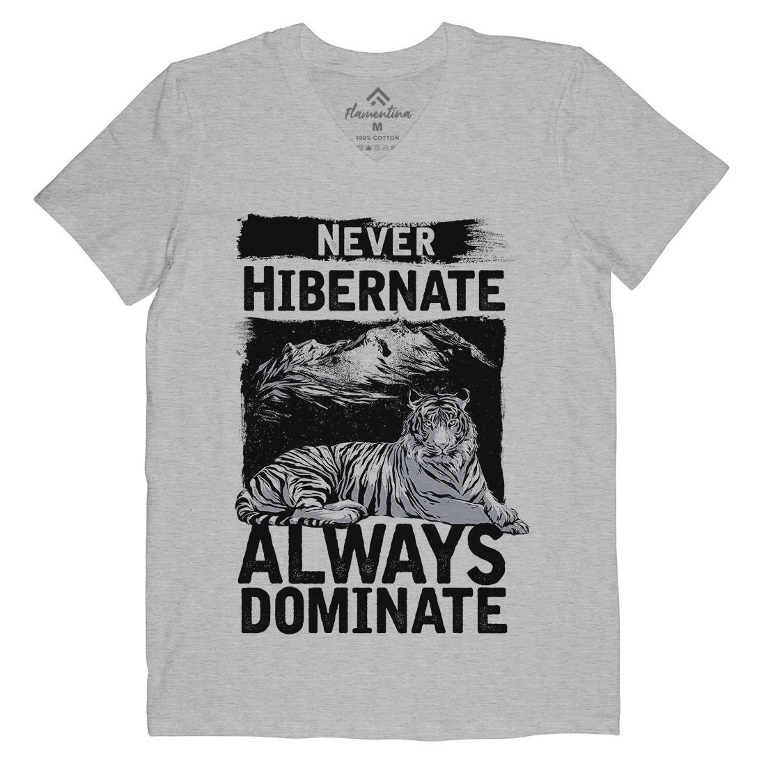 Never Hibernate Mens V-Neck T-Shirt Nature C968