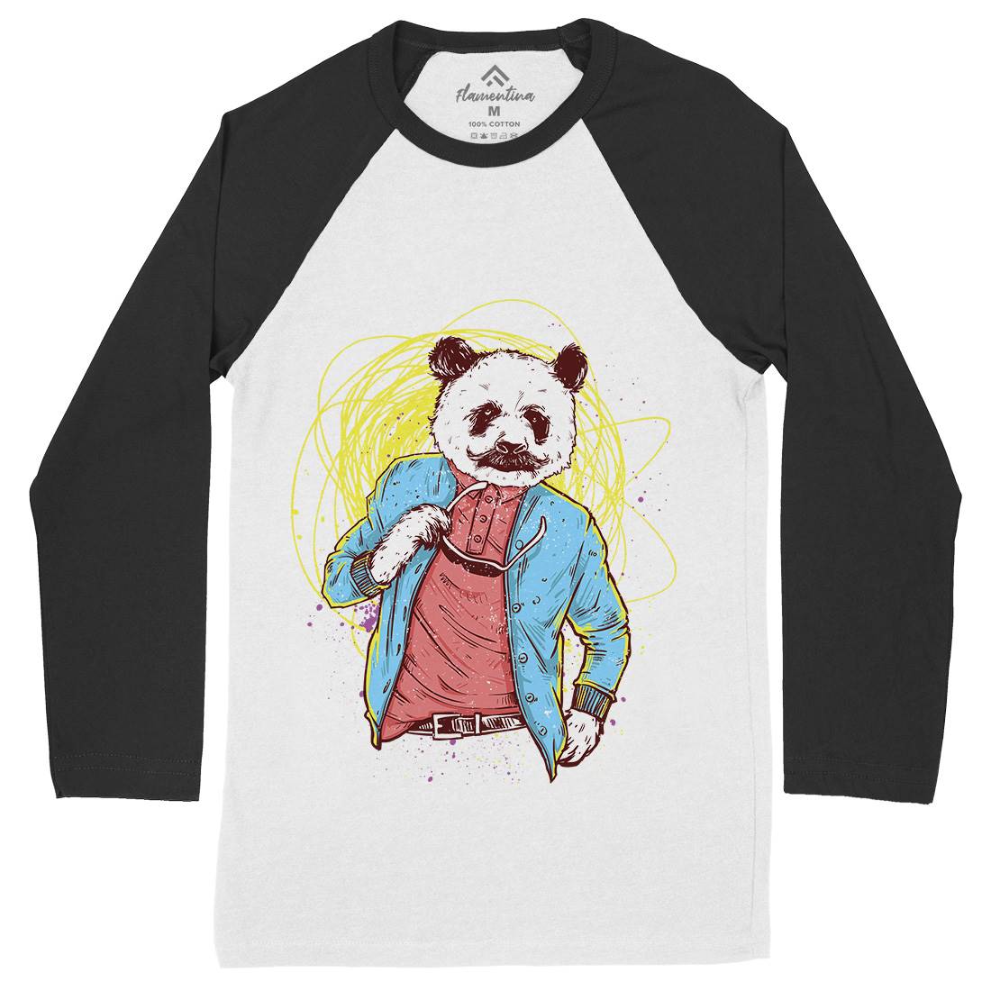 Panda Bear Mens Long Sleeve Baseball T-Shirt Animals C971