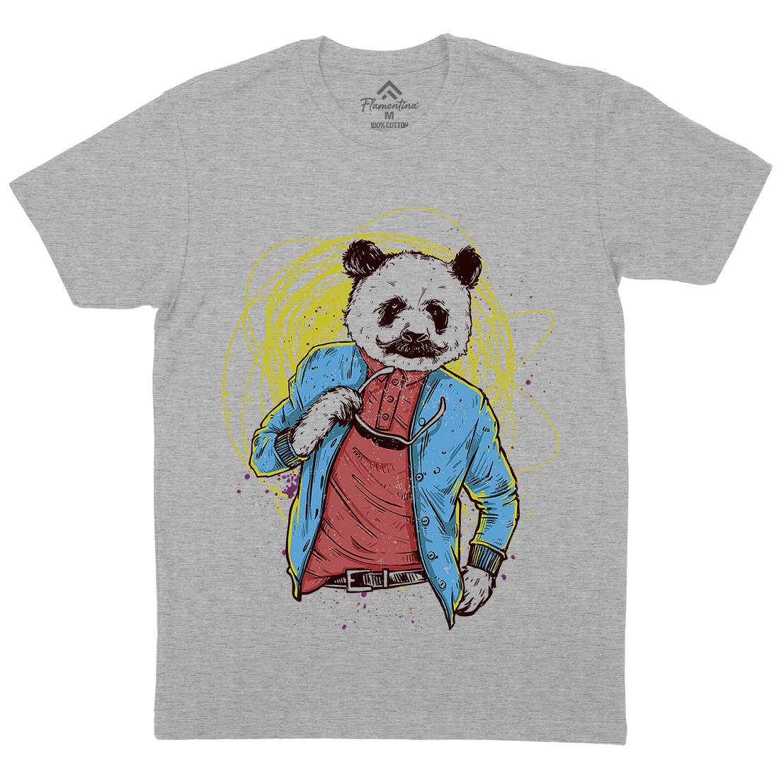 Panda Bear Mens Organic Crew Neck T-Shirt Animals C971